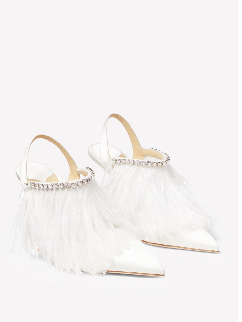 Jimmy Choo Ambre 100mmWhite Feather-Trim Crystal Slingback Pumps
